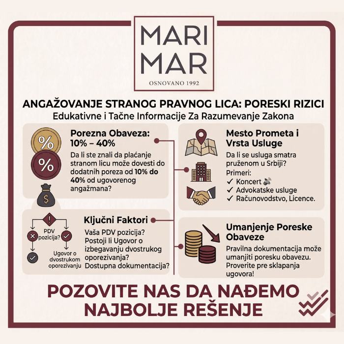 Želite da angažujete strano pravno lice na poslovima iz oblasti usluga, nabavka licence, nastupi estradnih umetnika, kao i raznih drugih usluga?